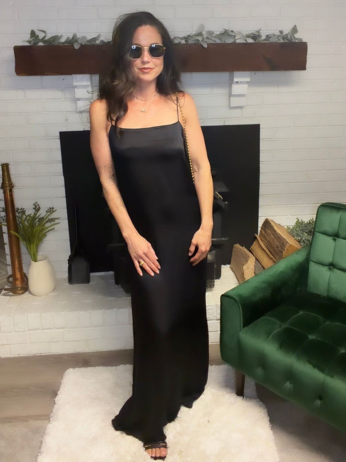 Black Spaghetti Strap Woven Slip Dress