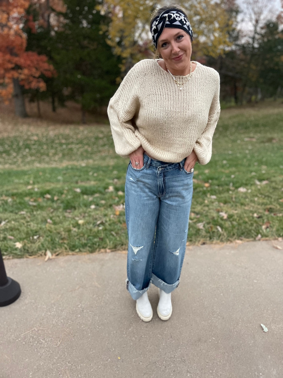 Logan Crossover Waistband Cuffed Dad Jean