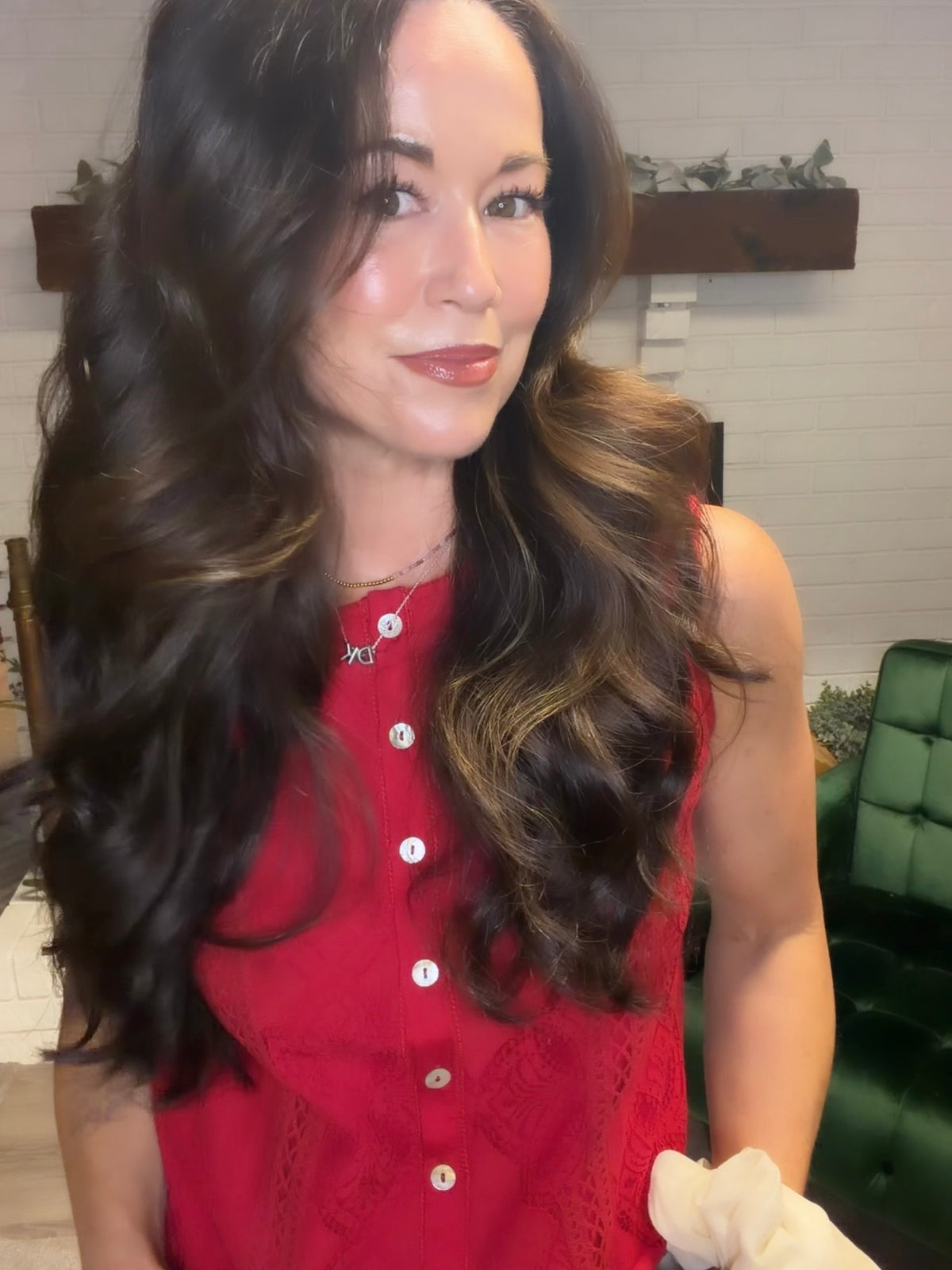 Red Lace Button Front Sleeveless Top
