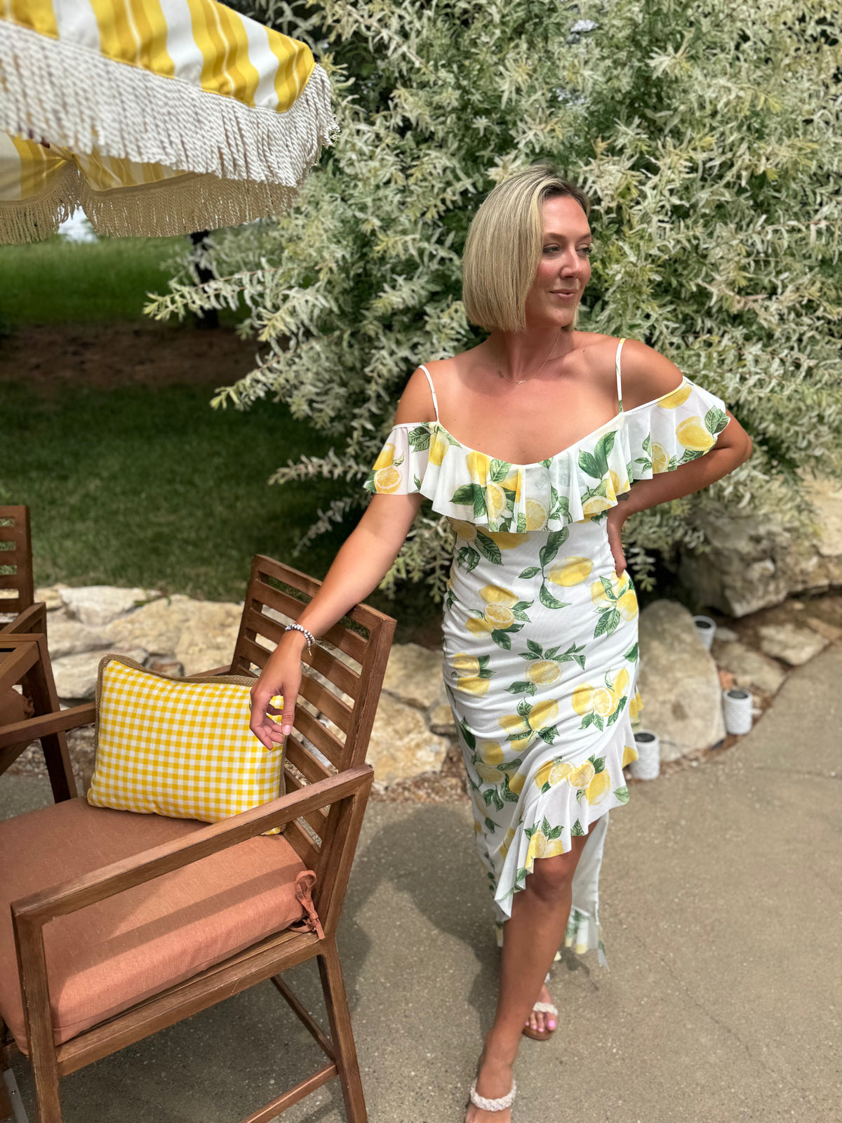 Lemon Side Slit Ruffle Dress