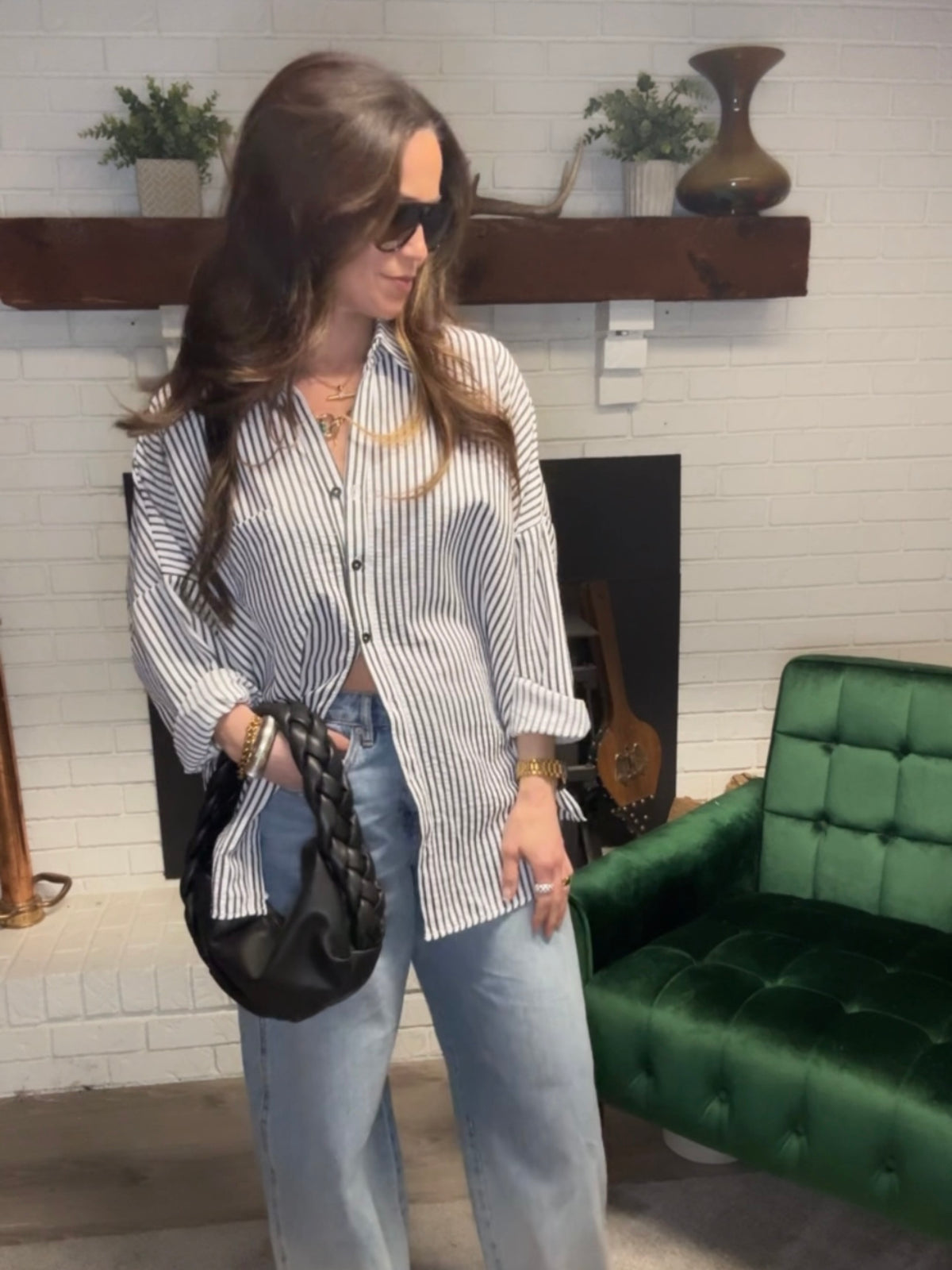 Black & White Stripe Seersucker Button Up