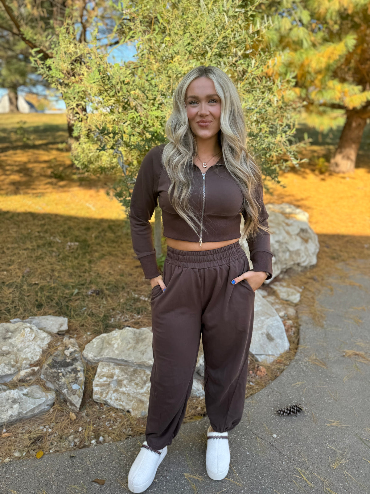 Chocolate Crop Jacket & Jogger Set