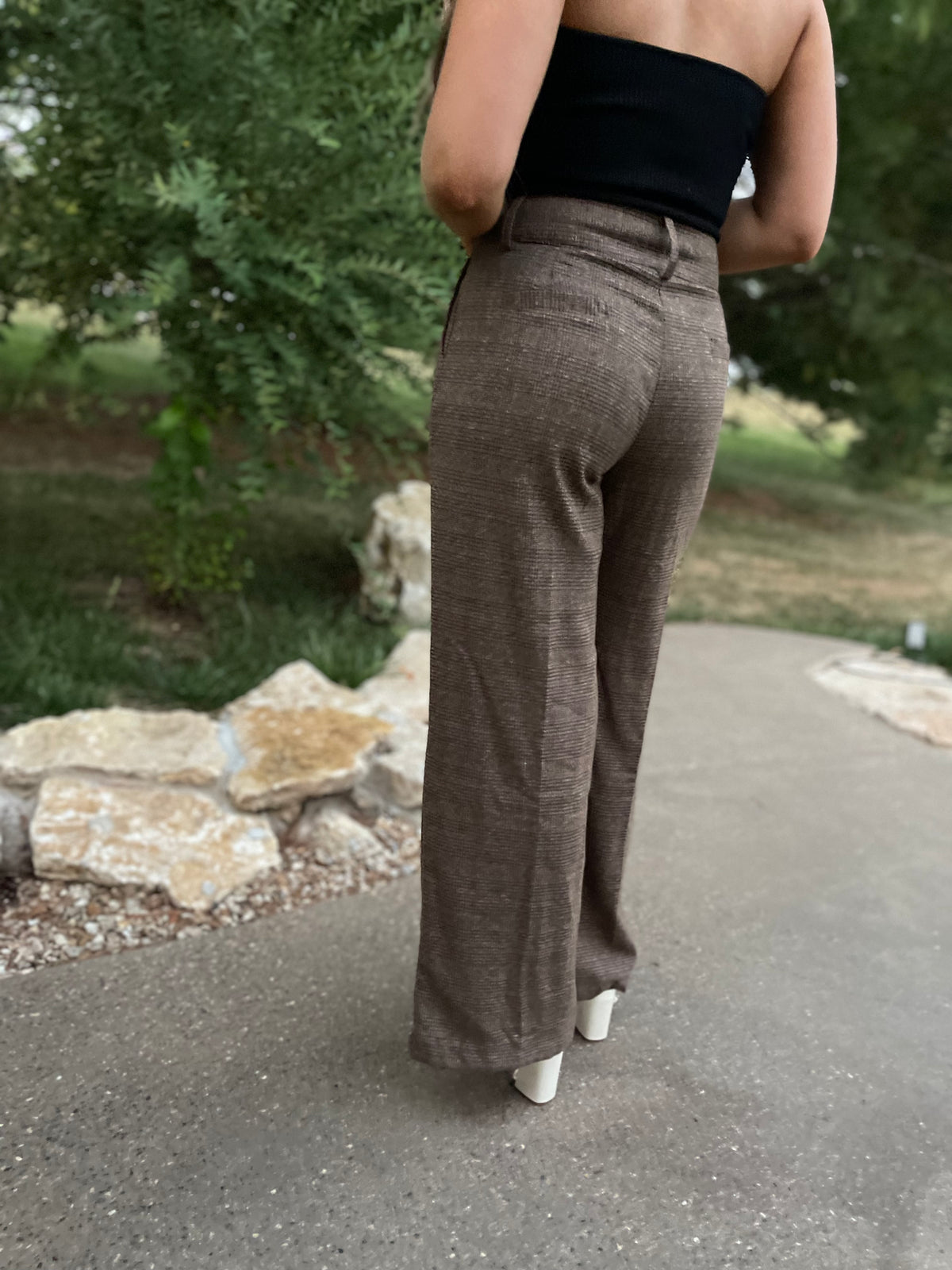 Brown Plaid High Waisted Trousers