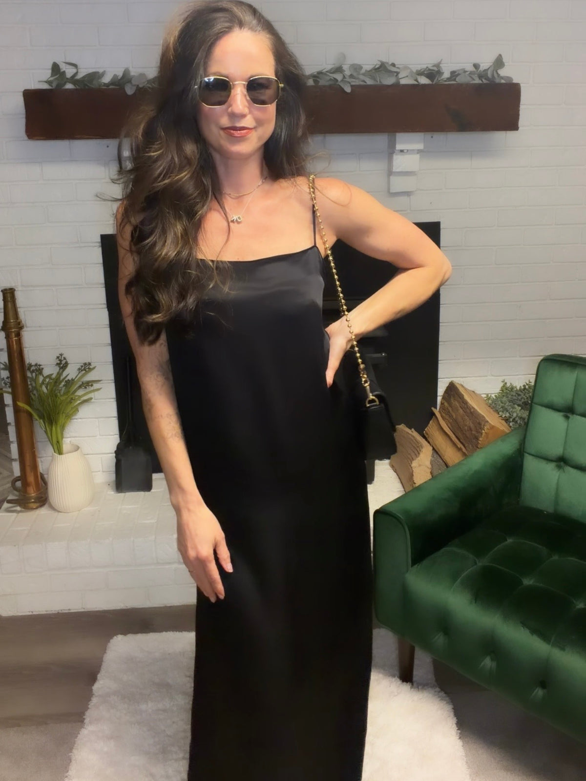 Black Spaghetti Strap Woven Slip Dress