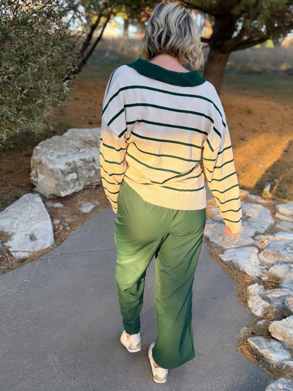 Green Stripe Collared Cardigan