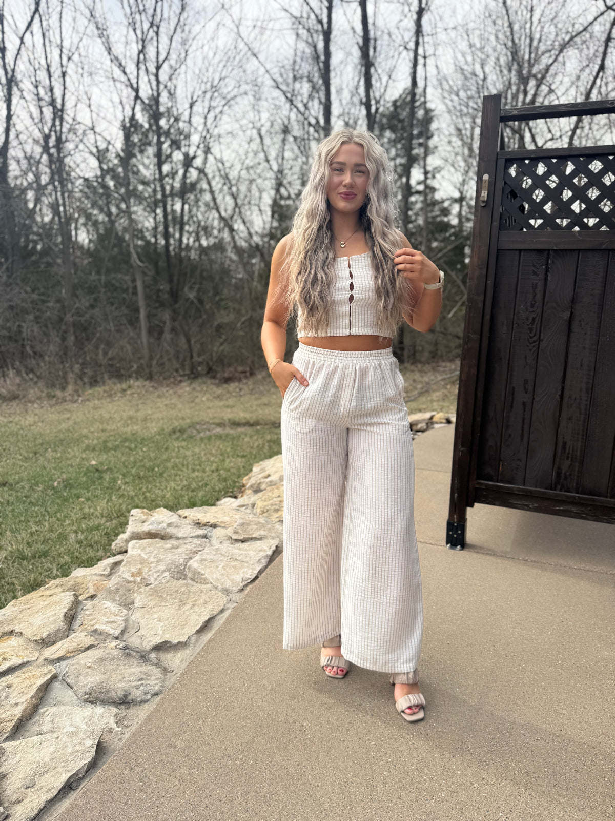 Taupe Stripe Woven Wide Leg Pants