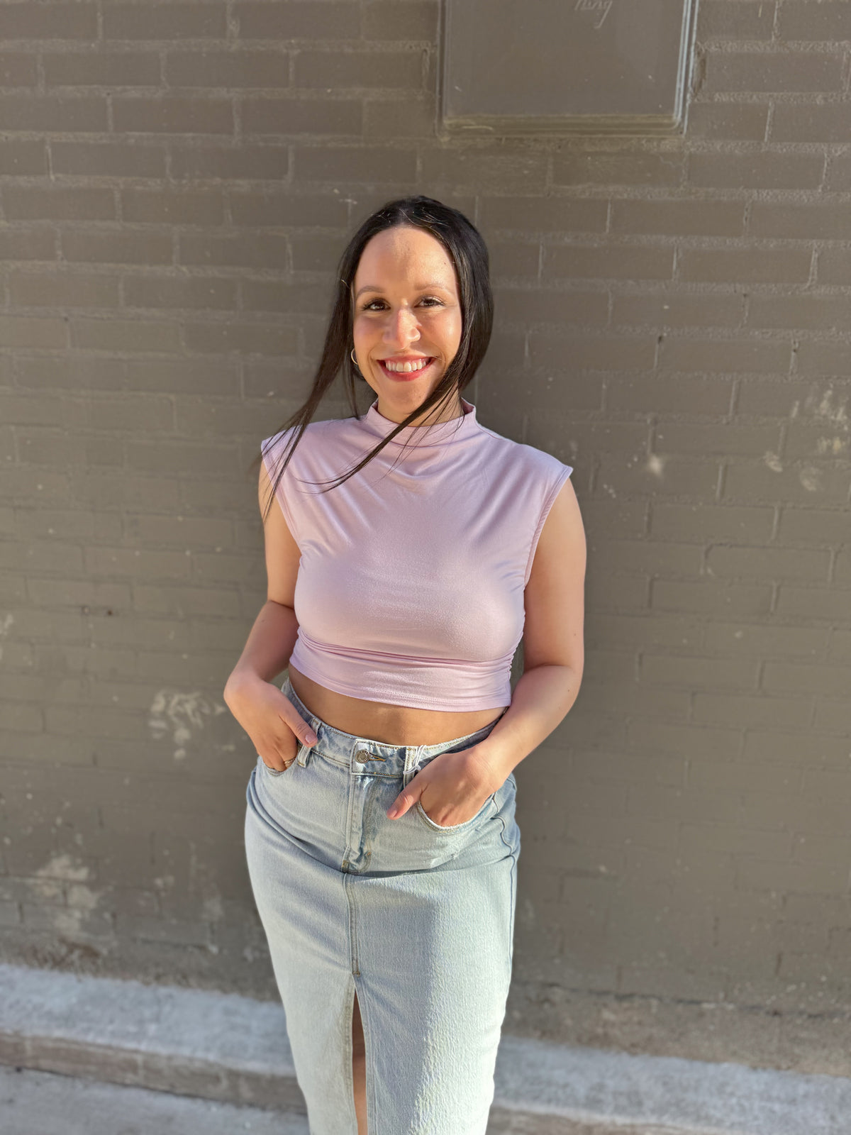 High Neck Sleeveless Lavender Top