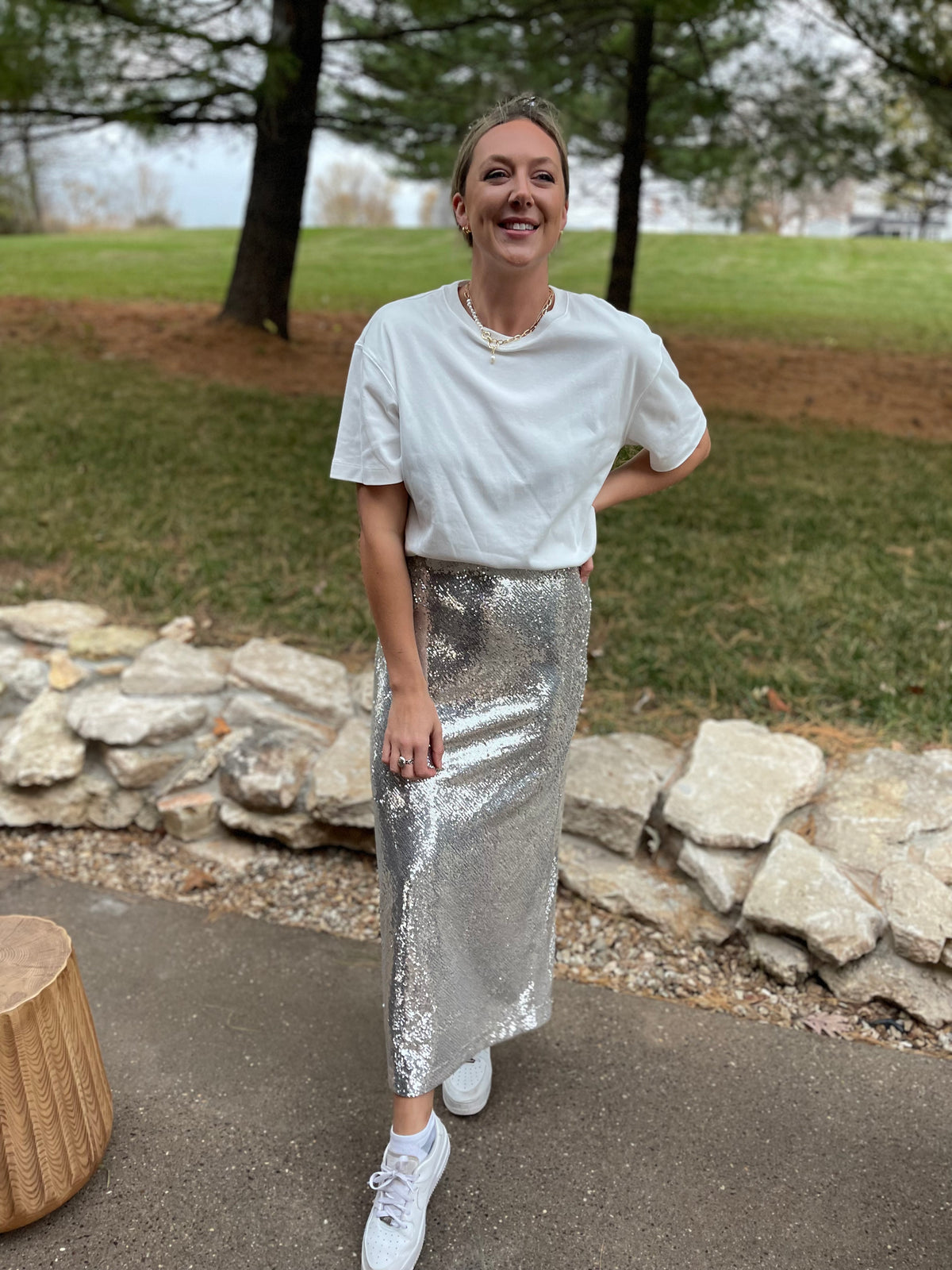 Silver Sequin Maxi Skirt