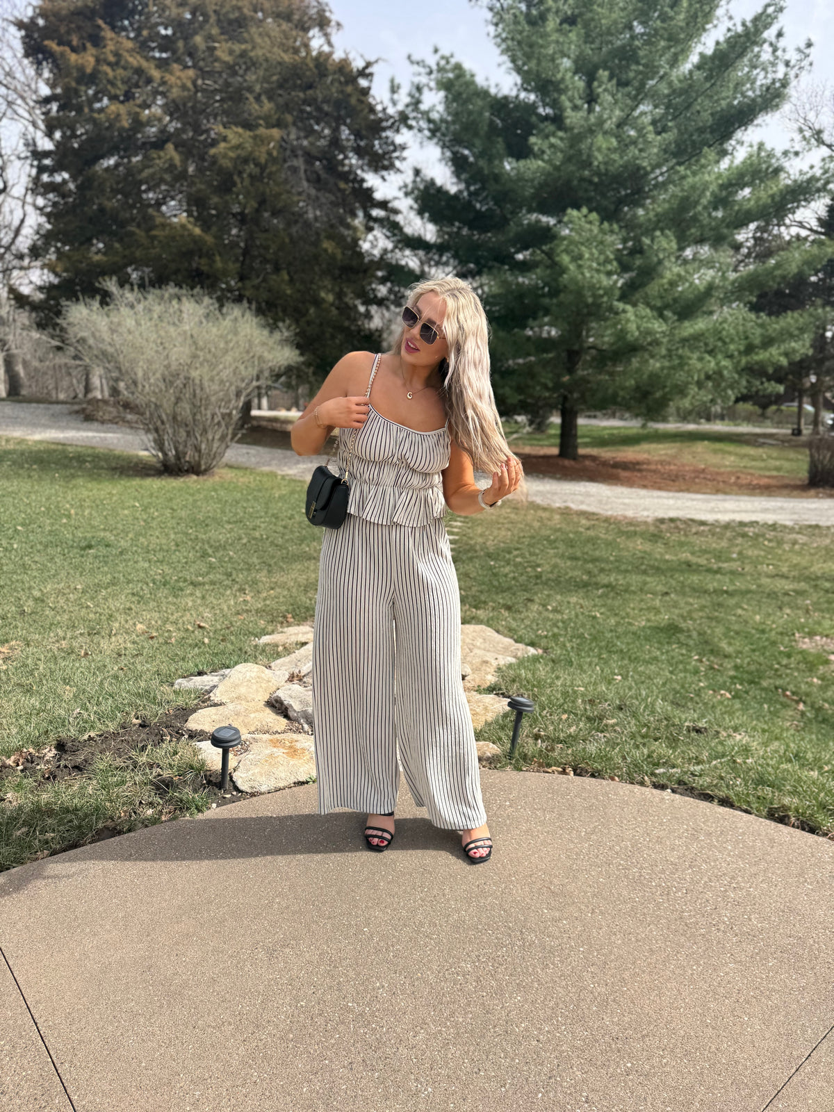 Black & Natural Striped Wide Leg Pants