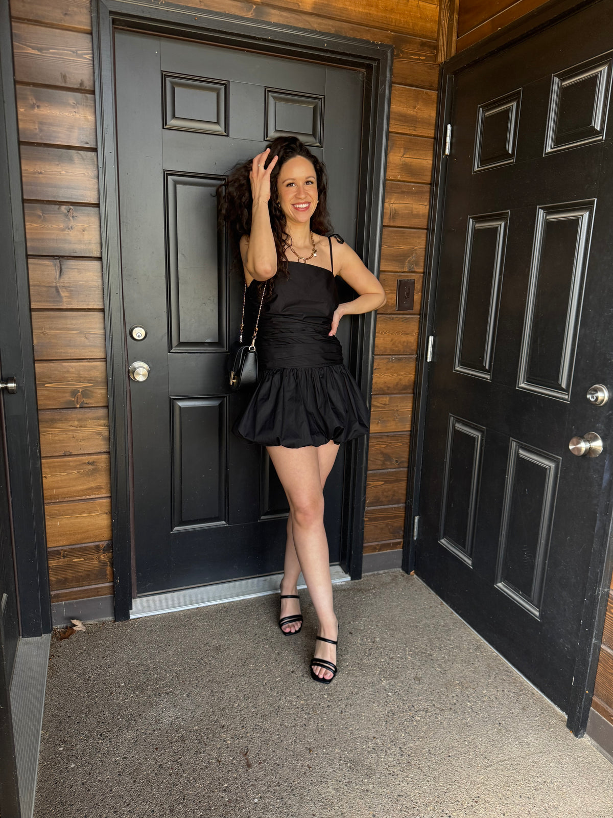 Black Tie Shoulder Bubble Hem Dress