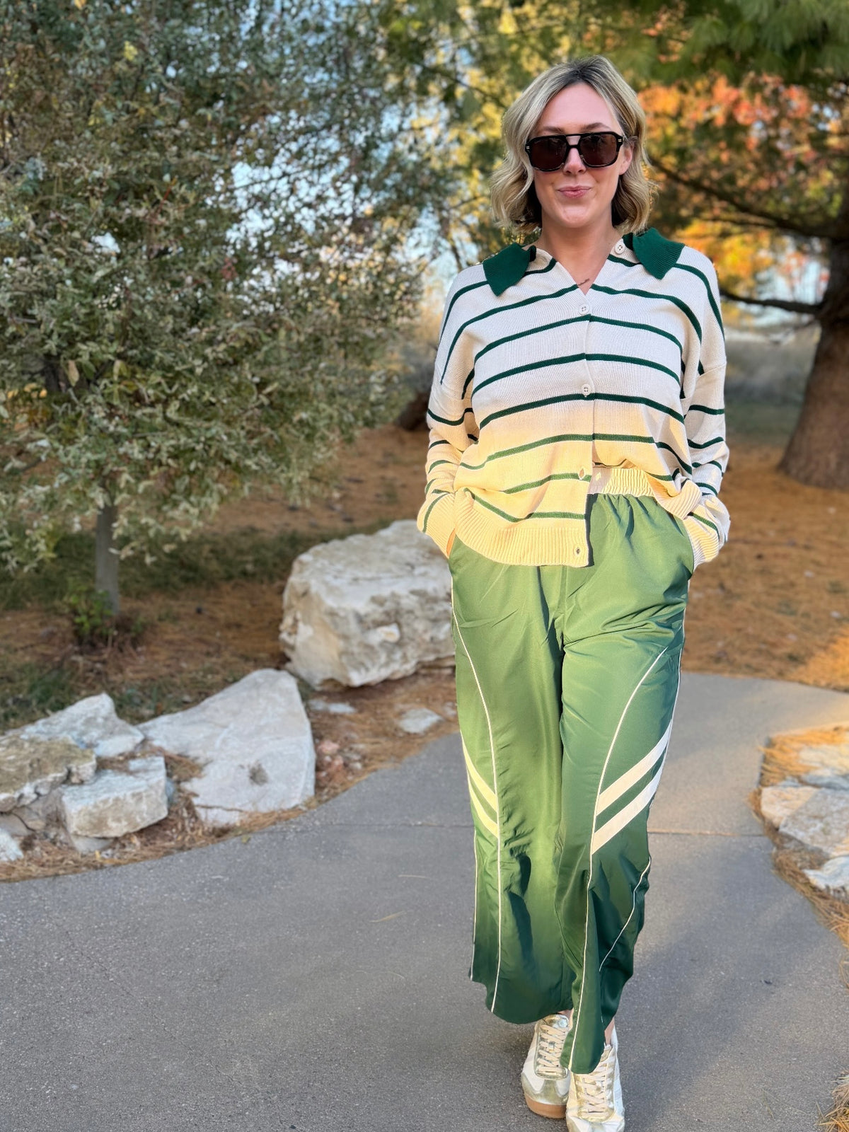 Green Stripe Collared Cardigan