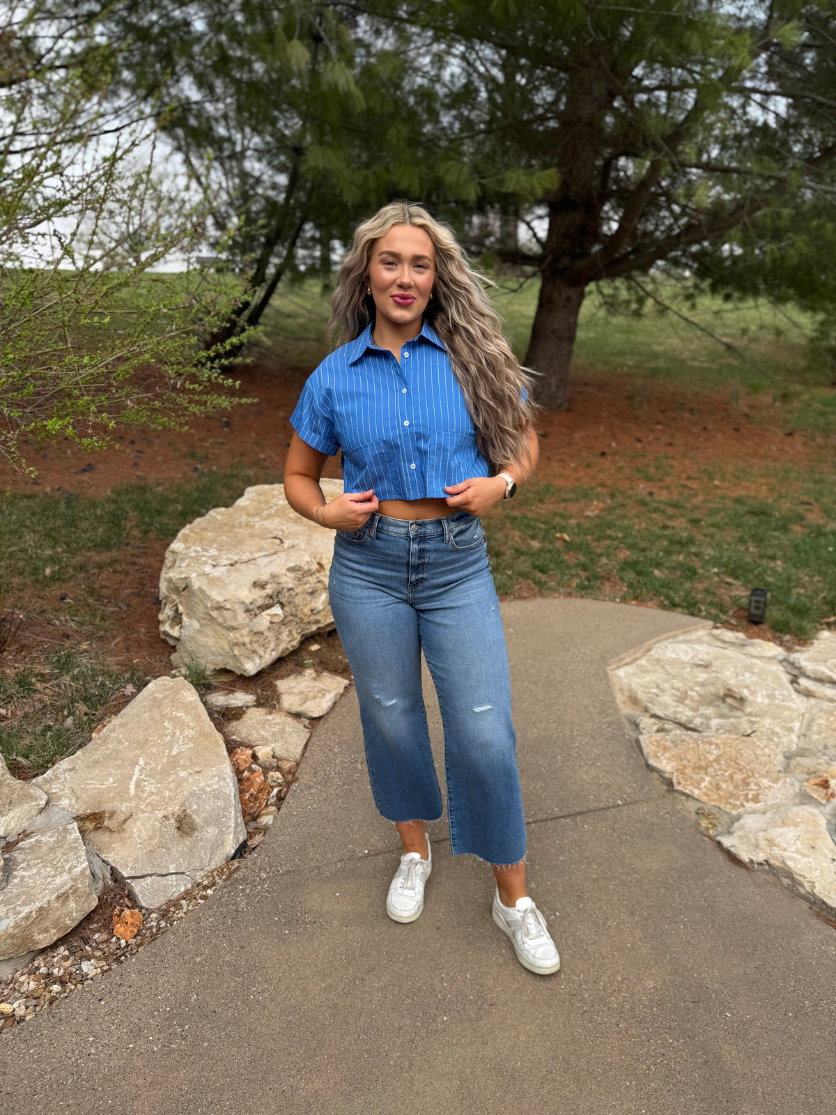 Cobalt Blue Cropped Woven Shirt