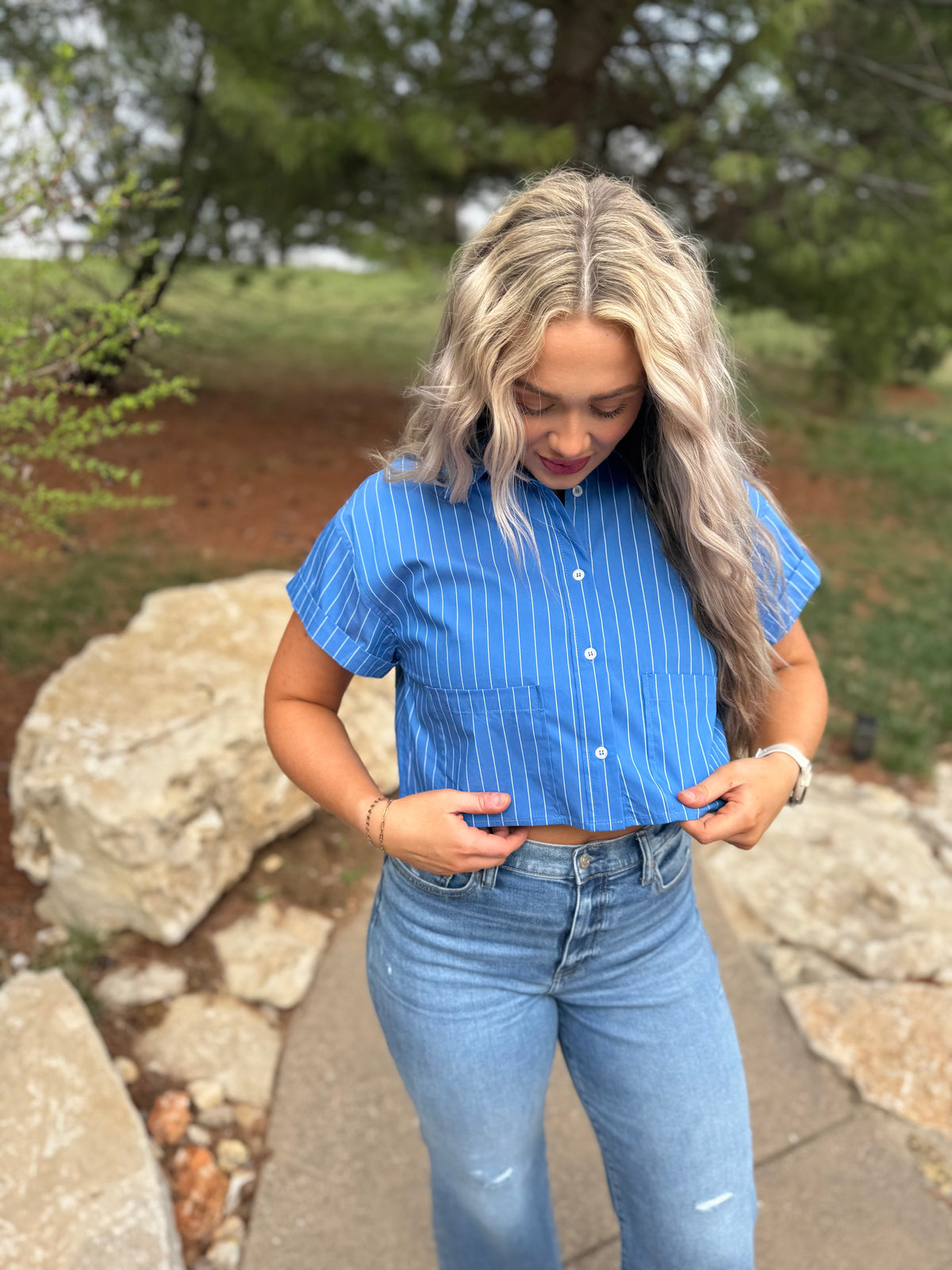 Cobalt Blue Cropped Woven Shirt
