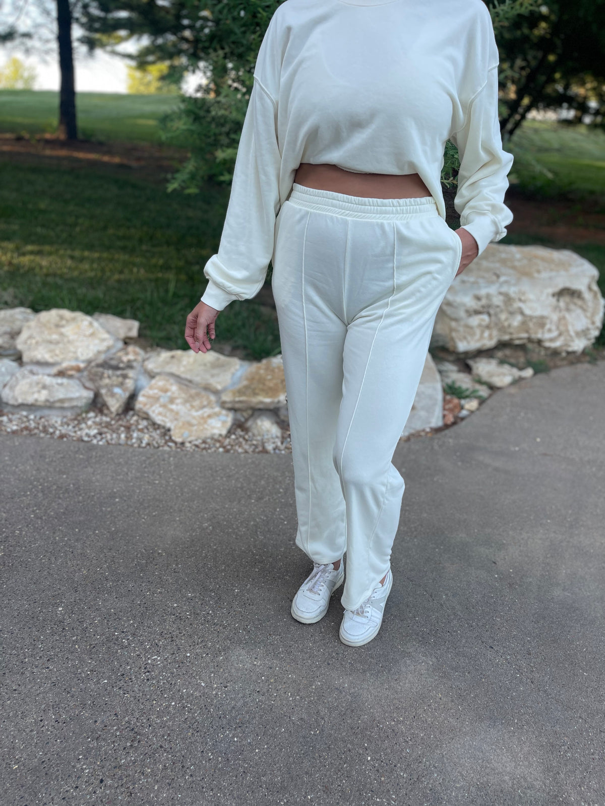 Cream Cropped Sweatshirt