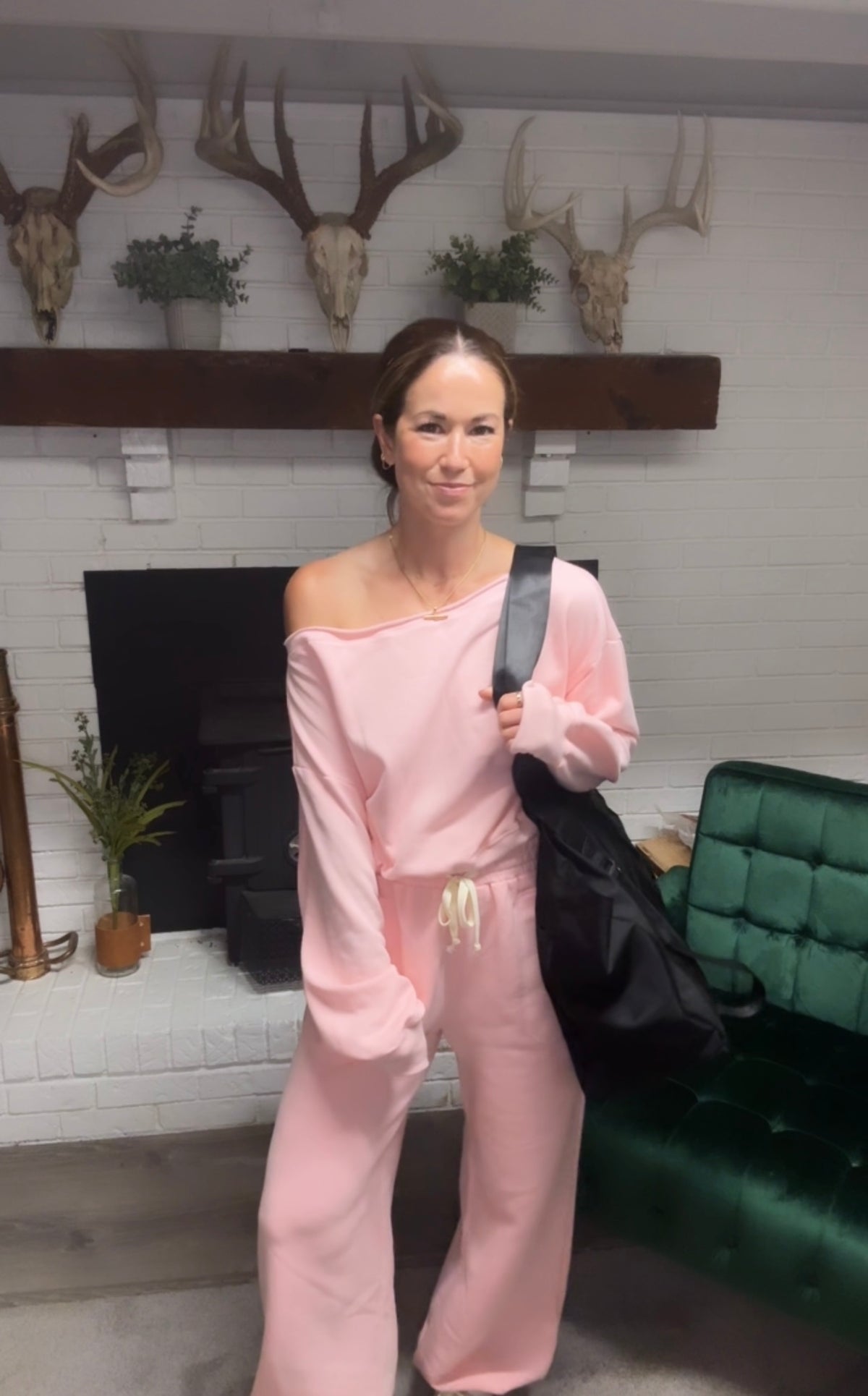 Pink Off The Shoulder Cropped Sweatshirt