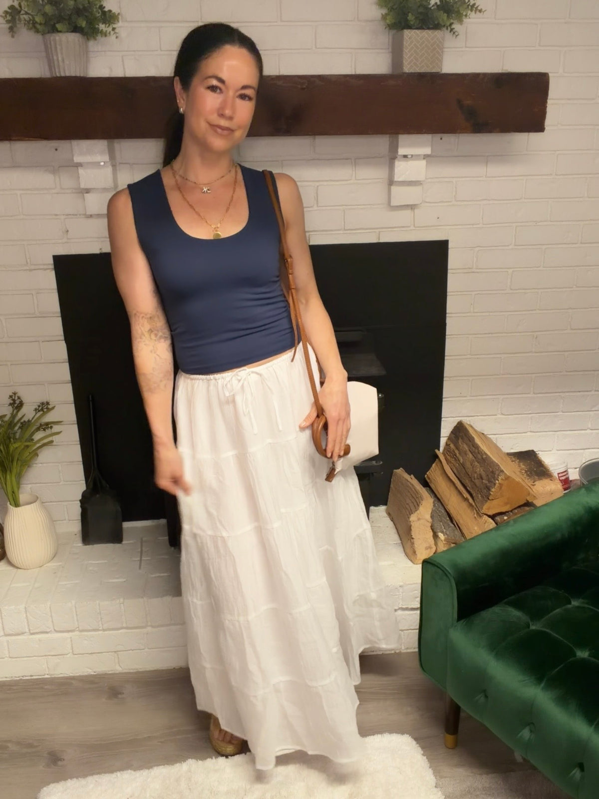 Navy Lined Staple Tank Top