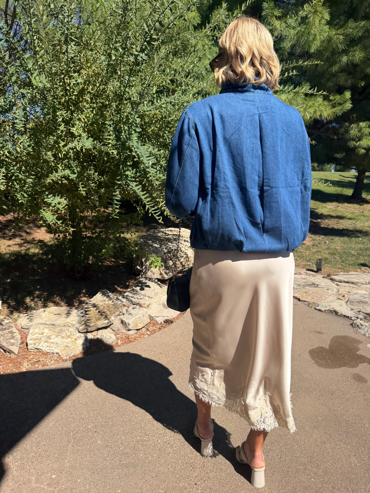 Oversized Denim Funnel Neck Bomber Jacket