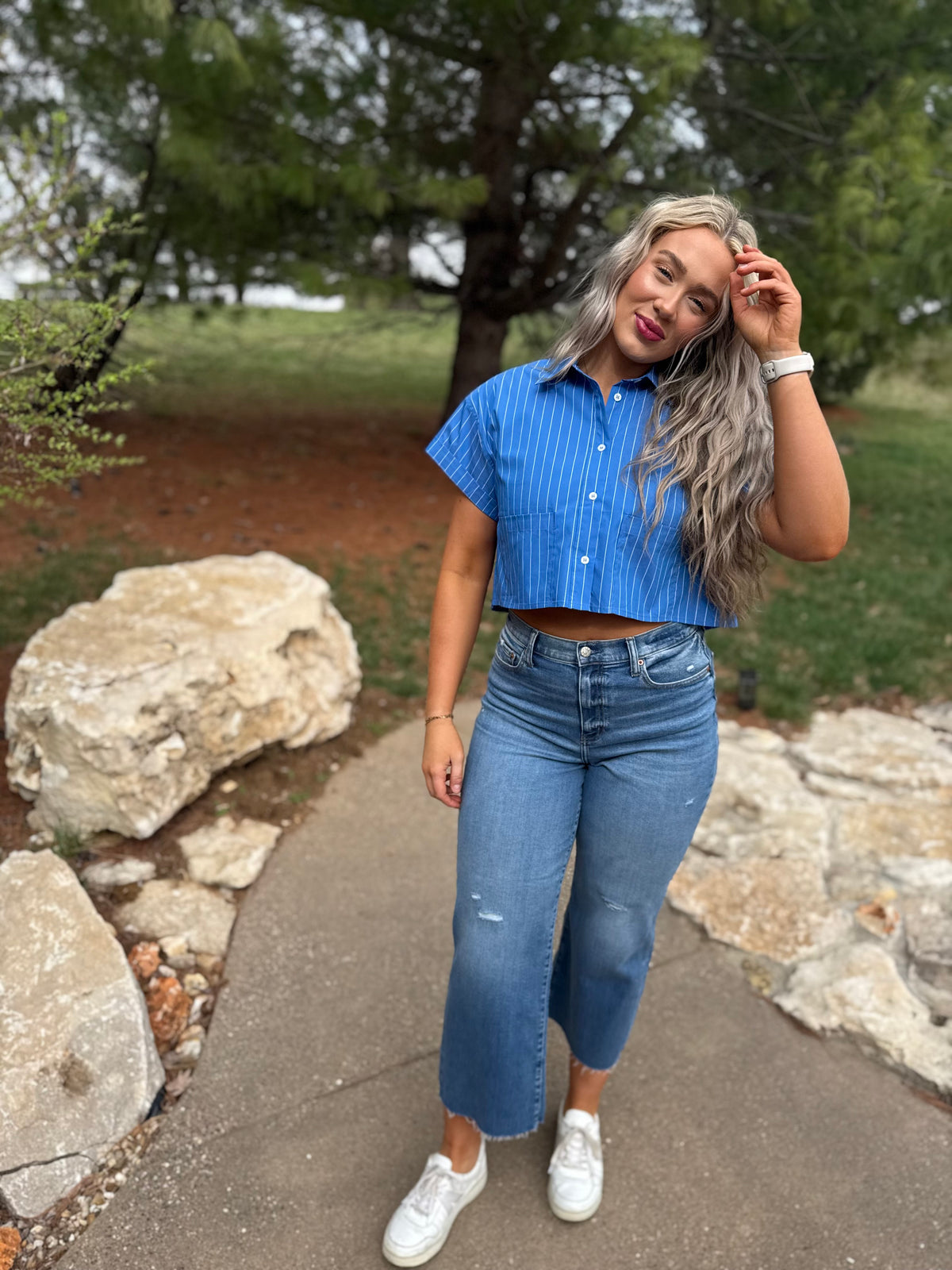 Cobalt Blue Cropped Woven Shirt