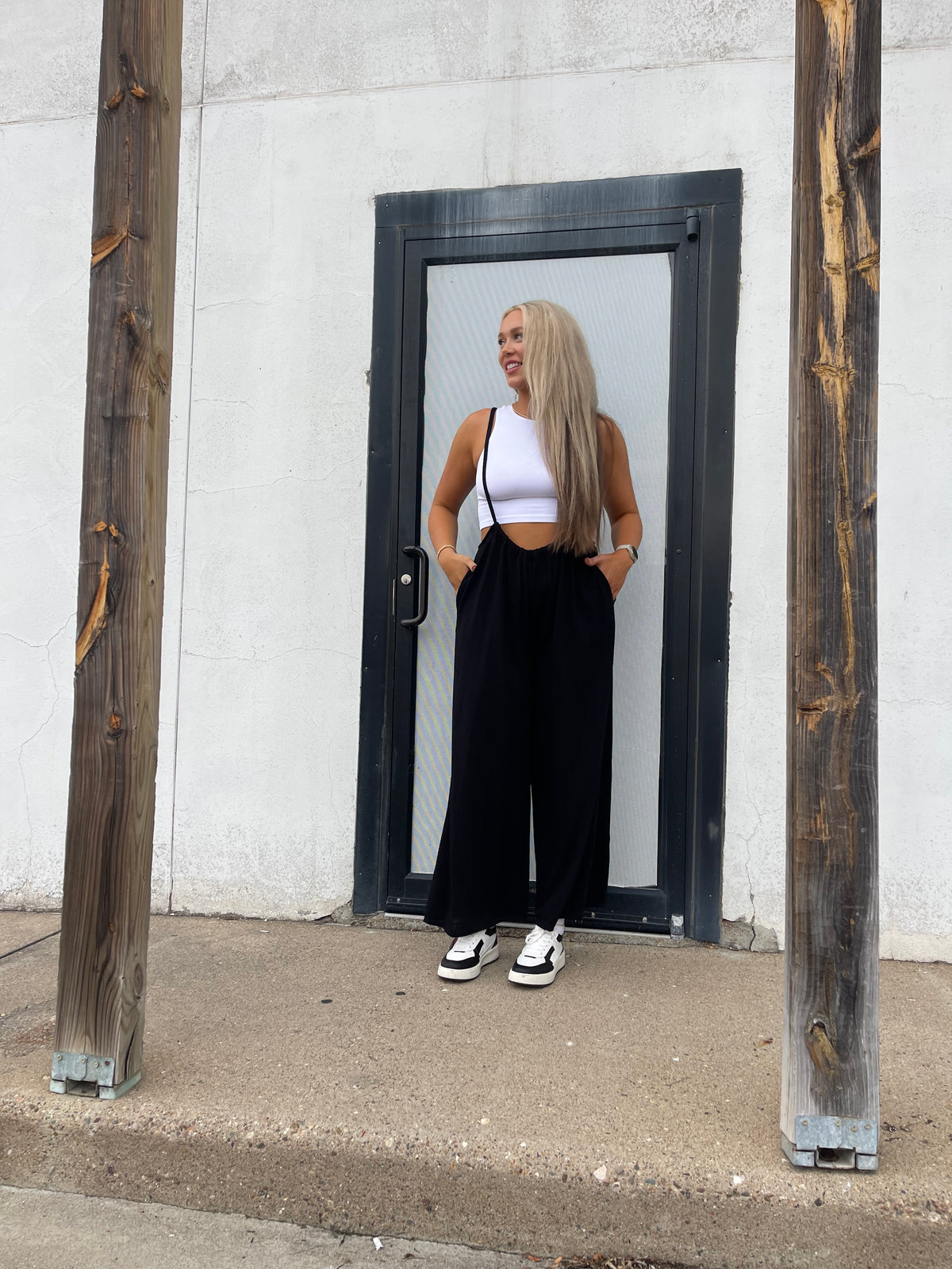 Black Wide Leg Suspender Jumper
