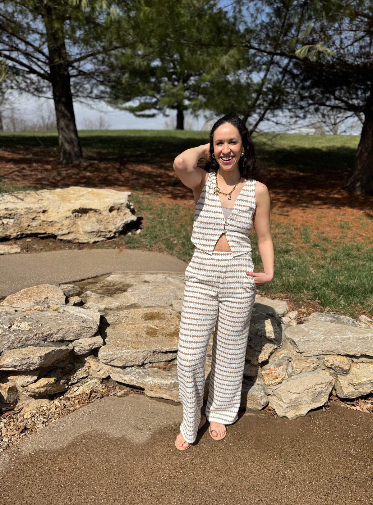 Taupe Stripe Knit Wide Leg Pants