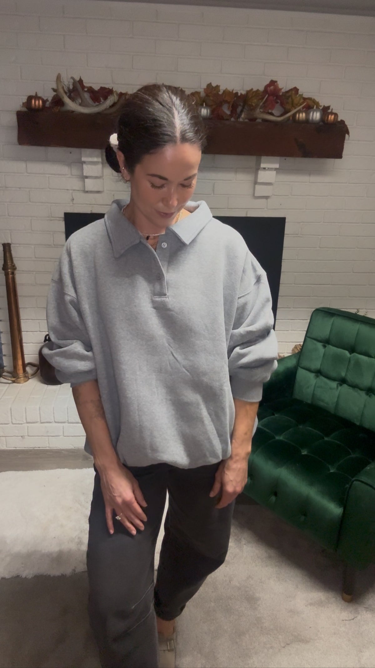 Heather Grey Henley Pullover Sweatshirt