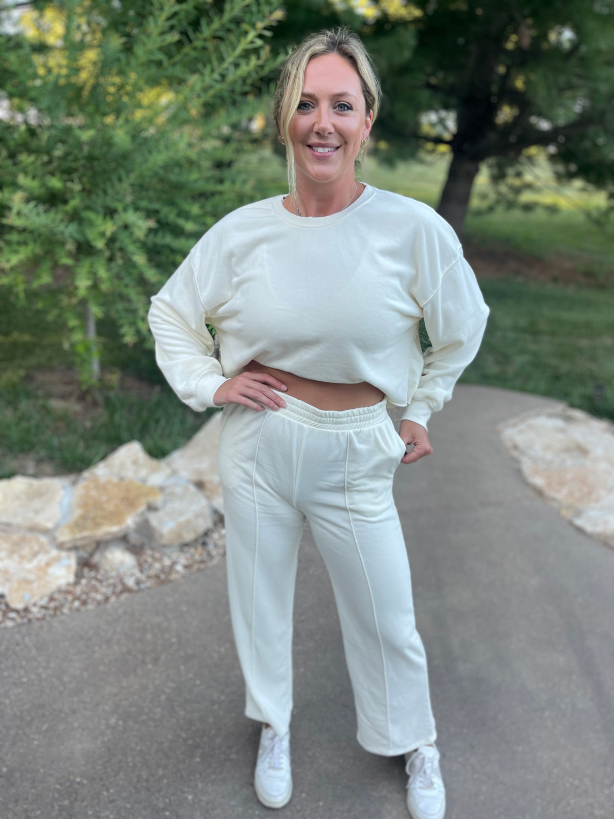 Cream Cropped Sweatshirt