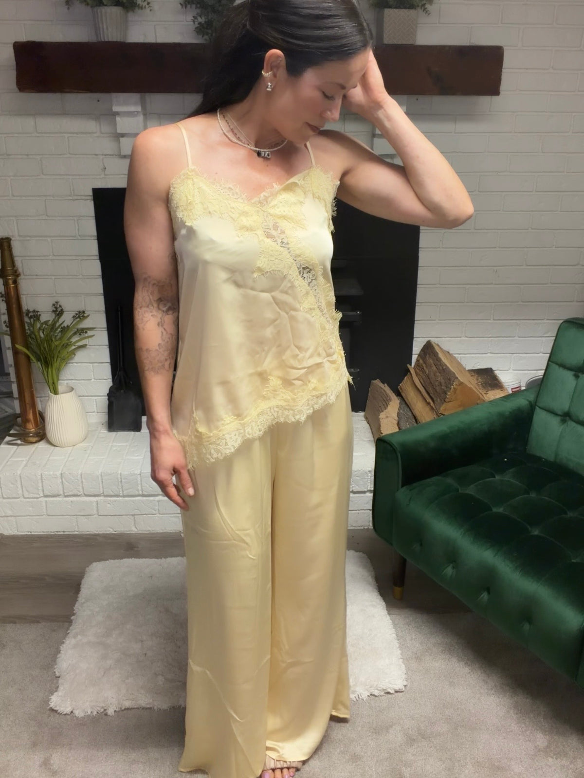 Creamy Butter Satin Lined Wide Leg Pants
