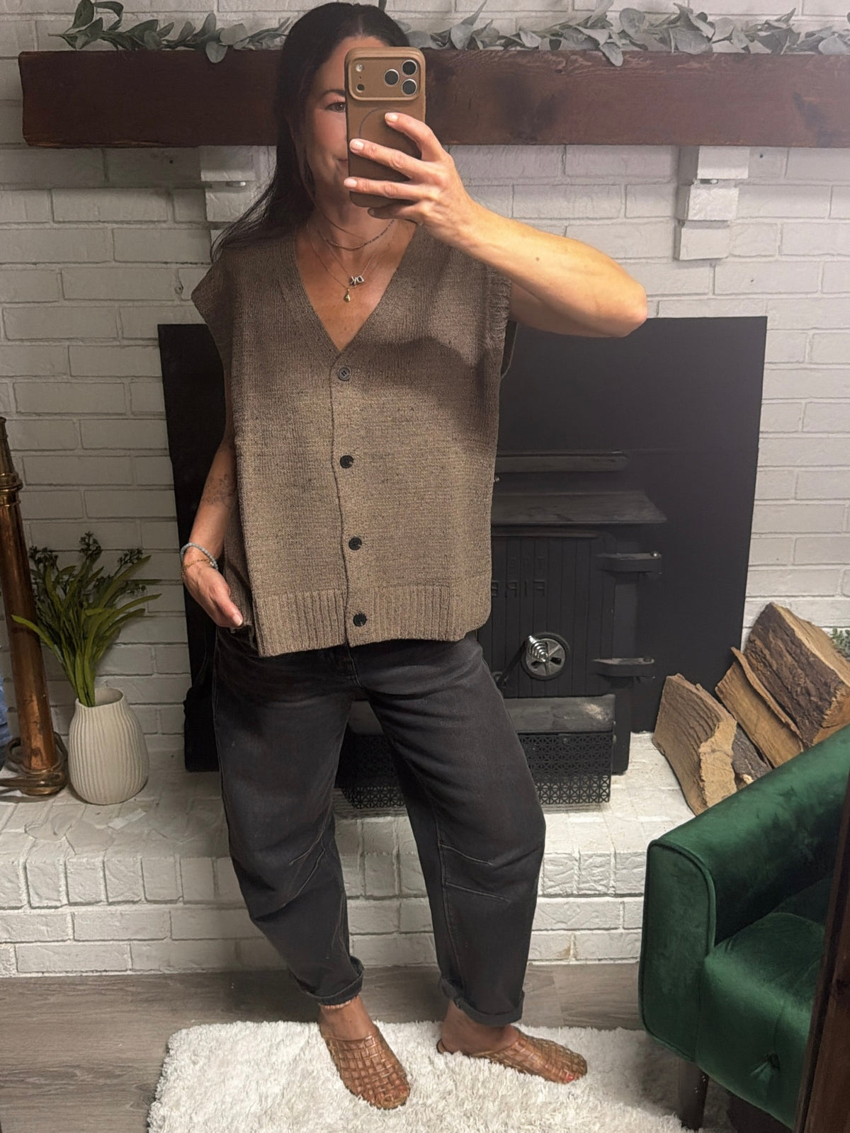 Mocha Button Front Sweater Vest