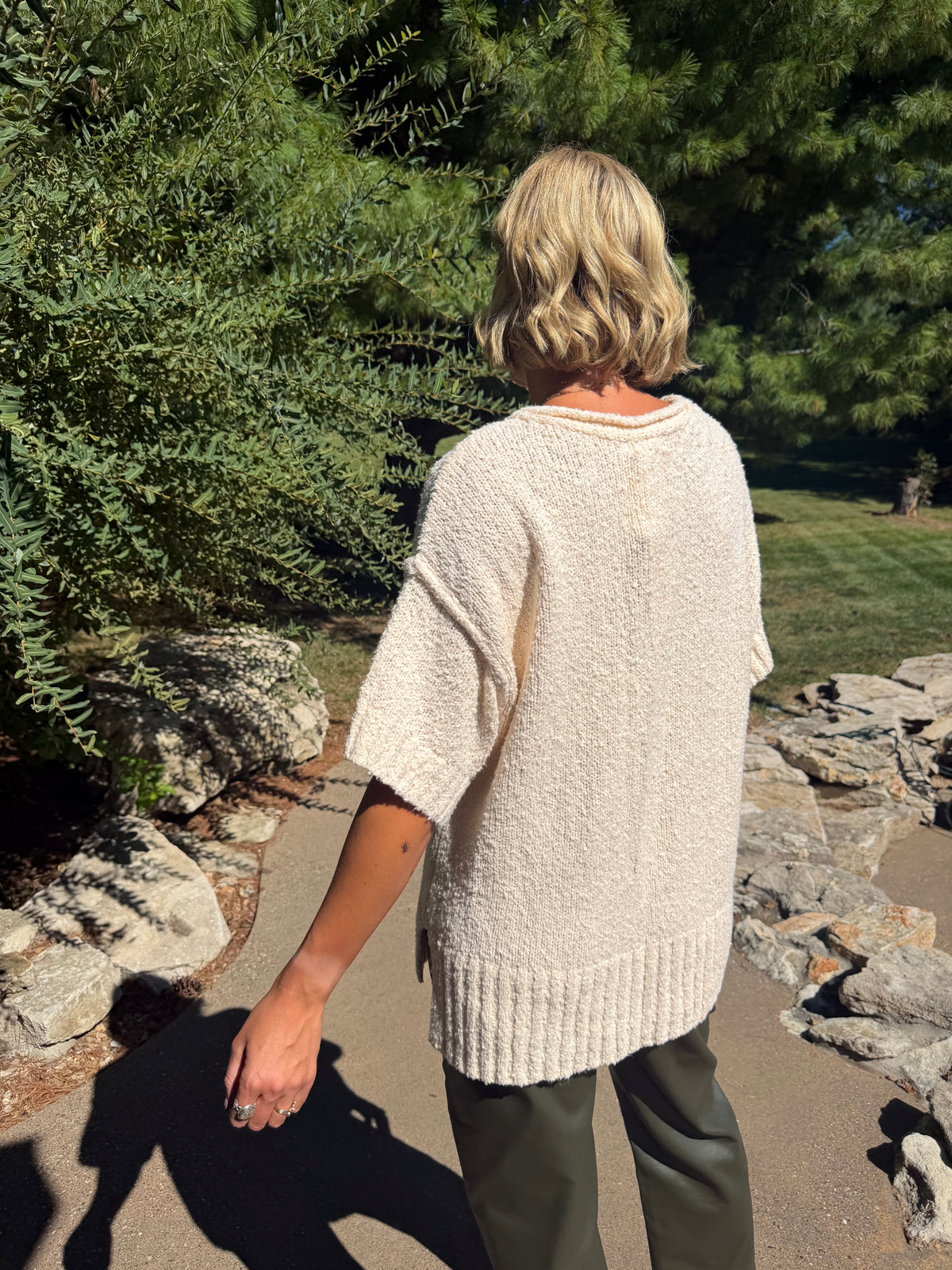 Oatmeal Short Sleeve Oversized Sweater