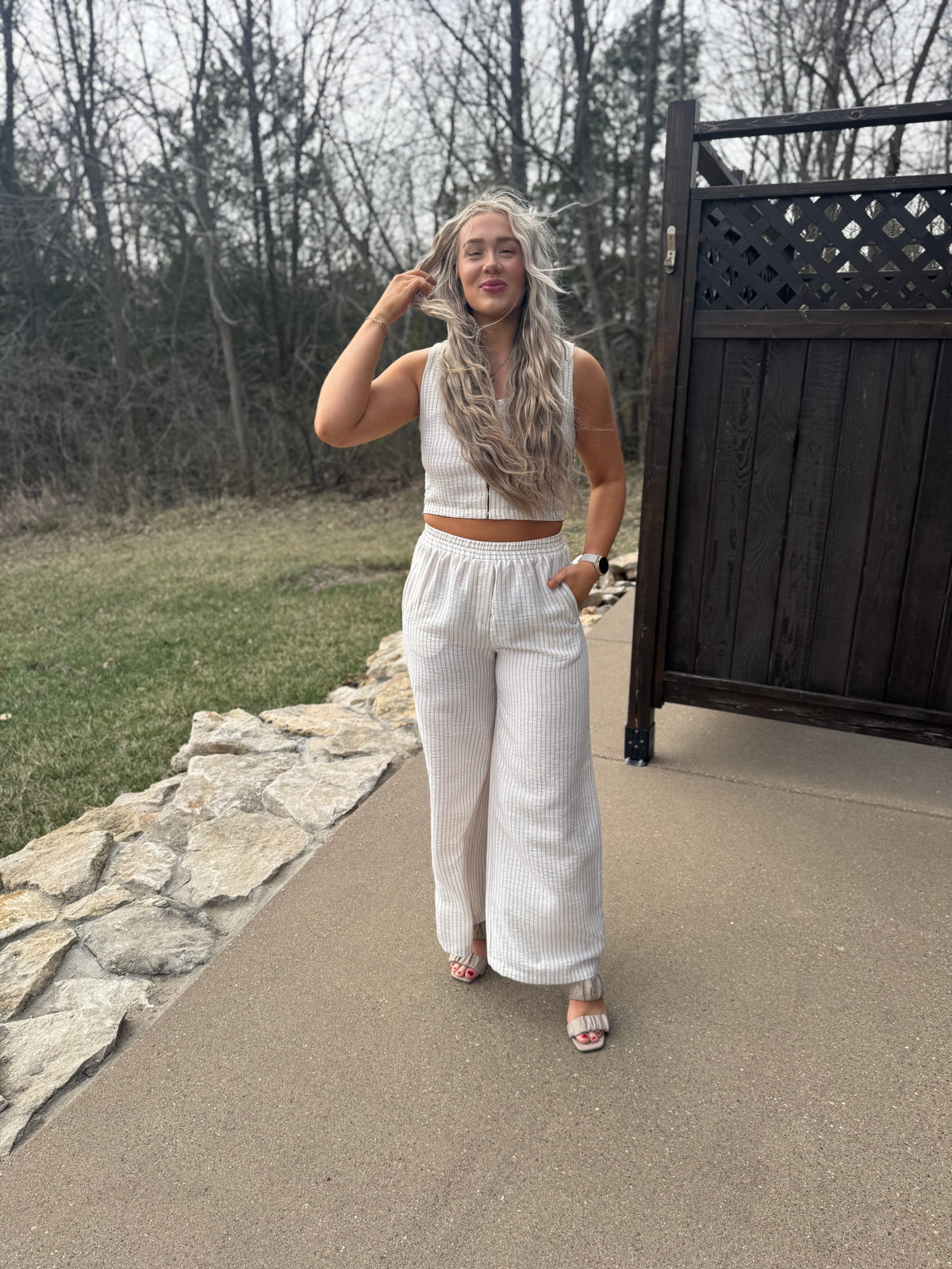 Taupe Stripe Woven Wide Leg Pants