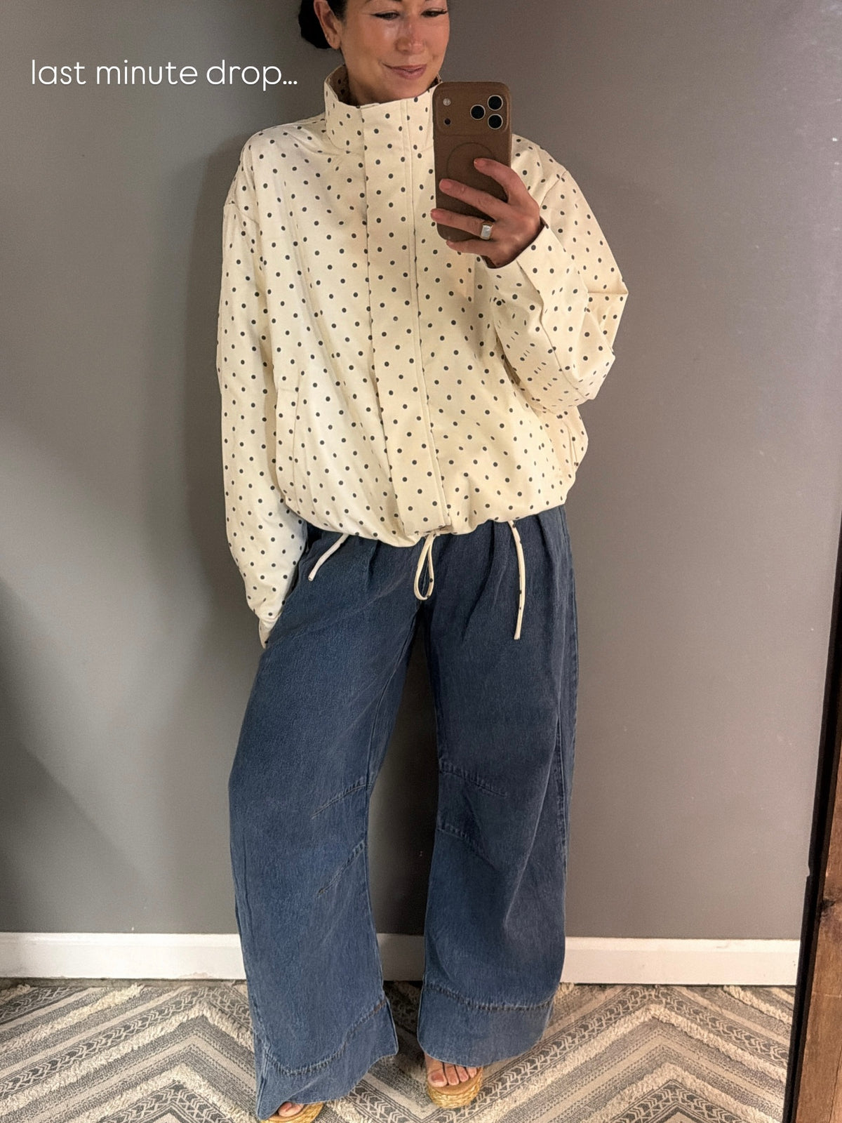 Cream & Brown Polka Dot Funnel Neck Jacket