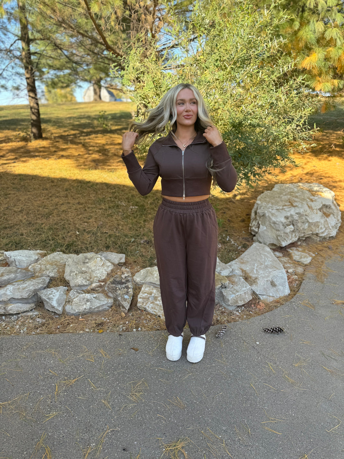 Chocolate Crop Jacket & Jogger Set