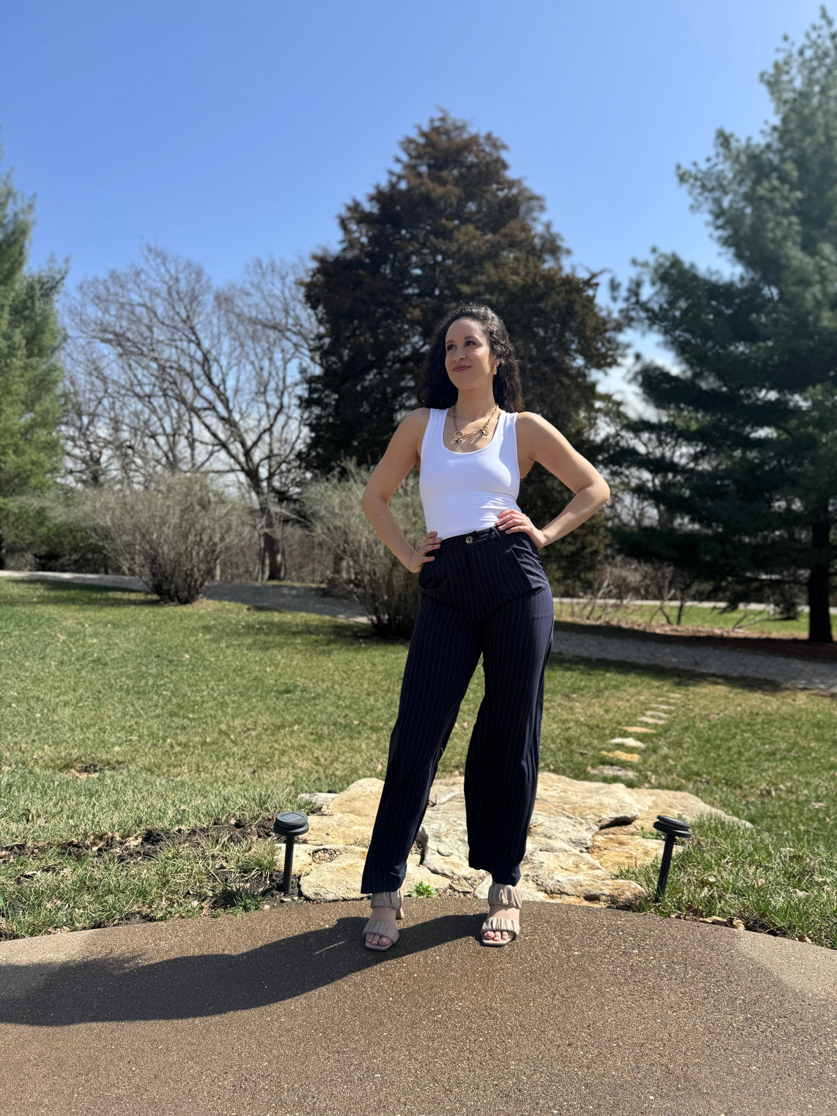 Navy Pinstripe Trousers