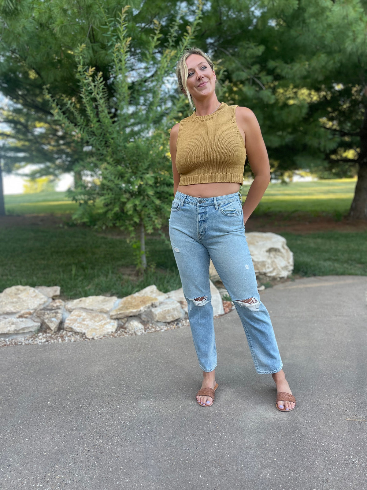 Mustard Cropped Sleeveless Sweater