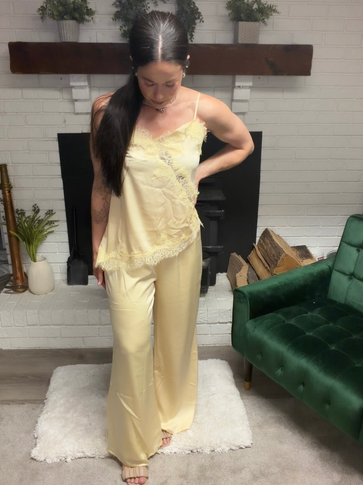 Creamy Butter Satin Lined Wide Leg Pants