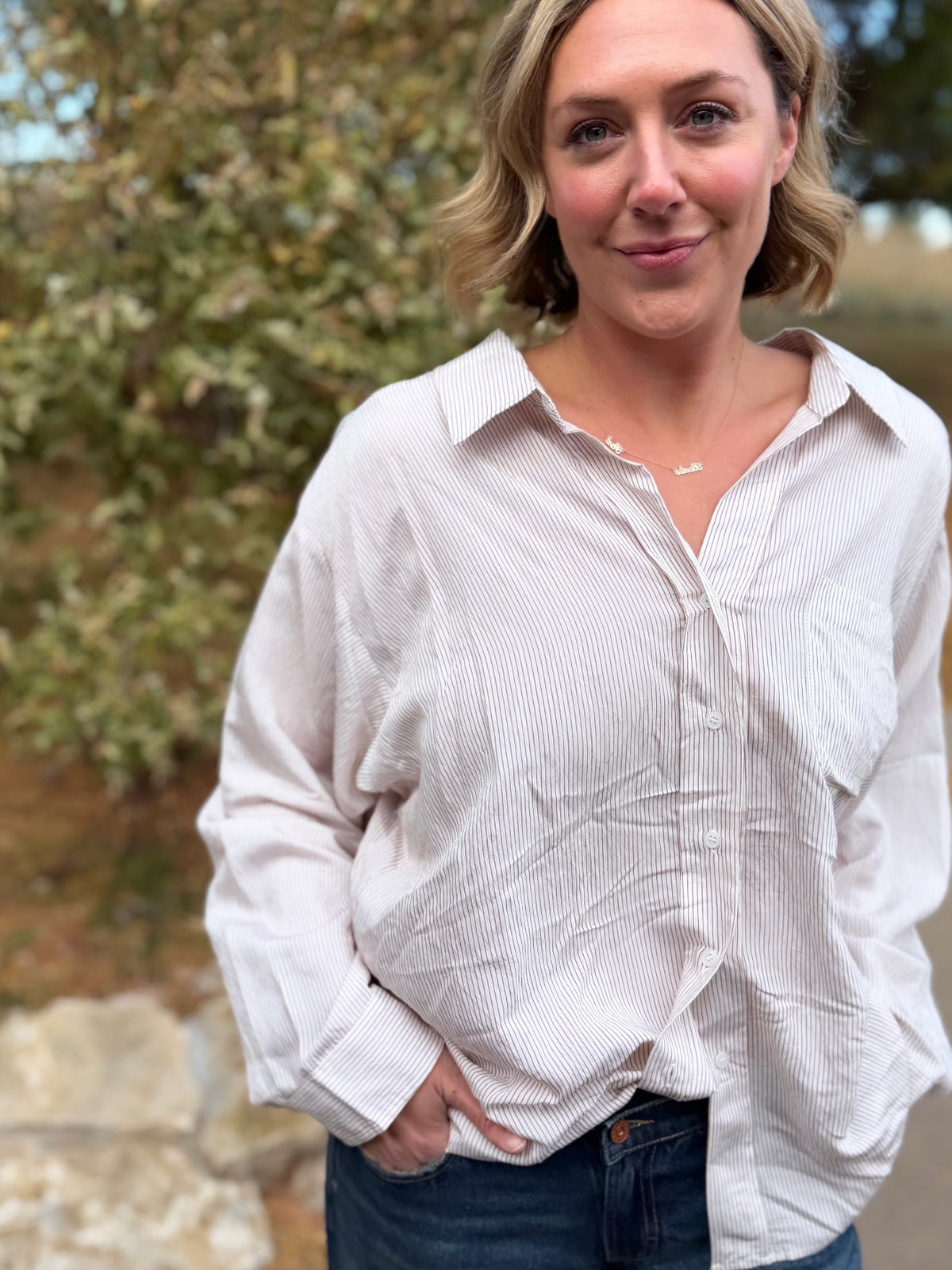 Mocha Striped Oversized Button Down Shirt