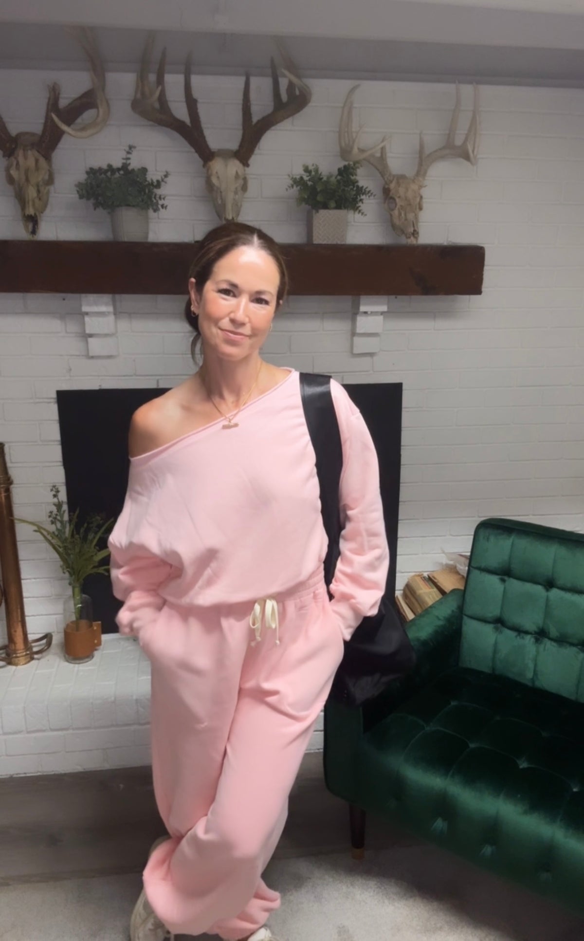 Pink Off The Shoulder Cropped Sweatshirt