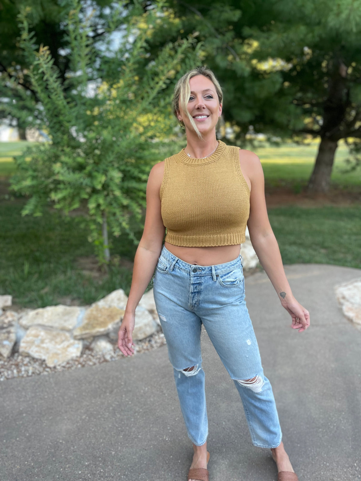 Mustard Cropped Sleeveless Sweater