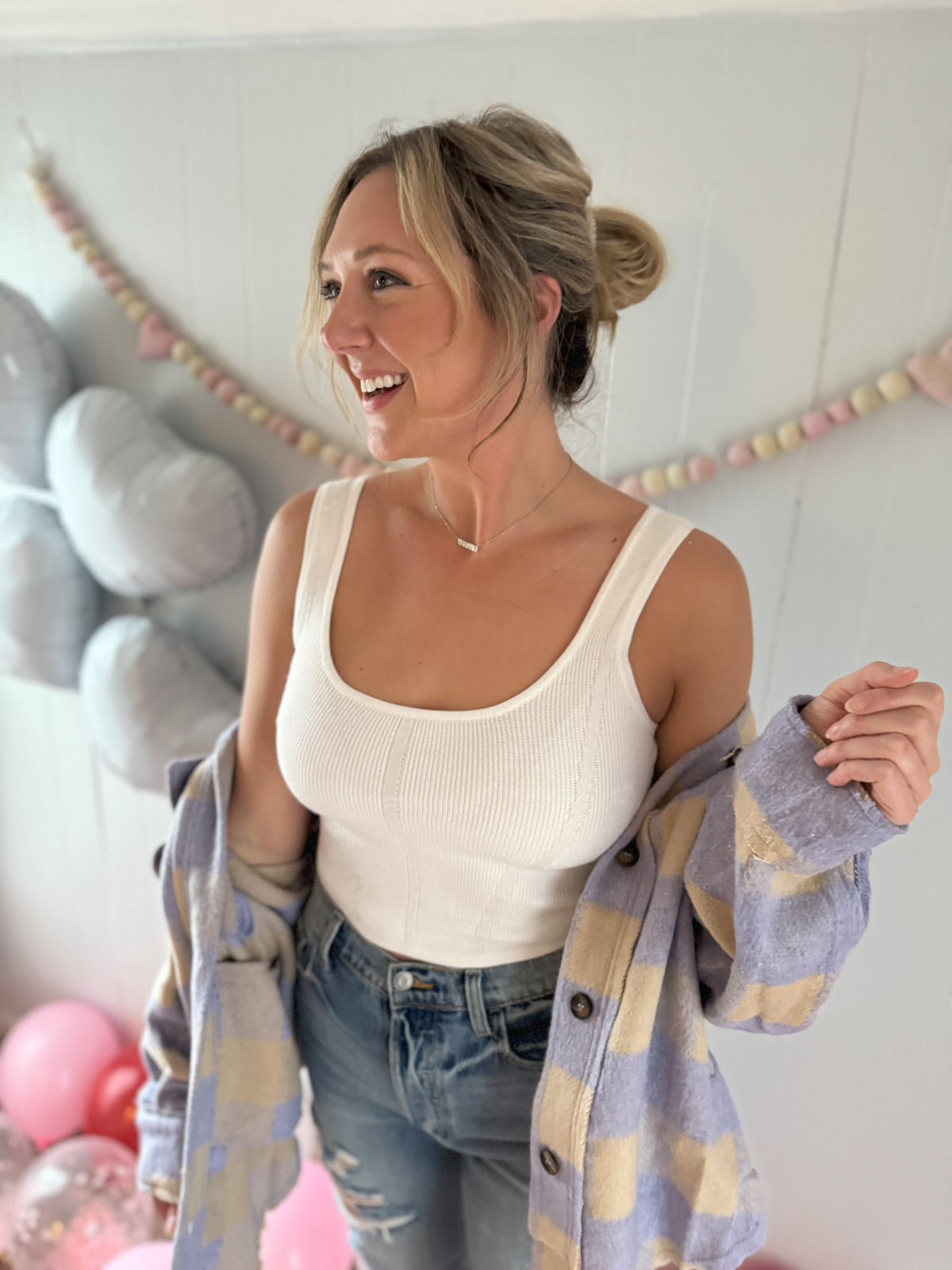 White Square Neck Tank Top