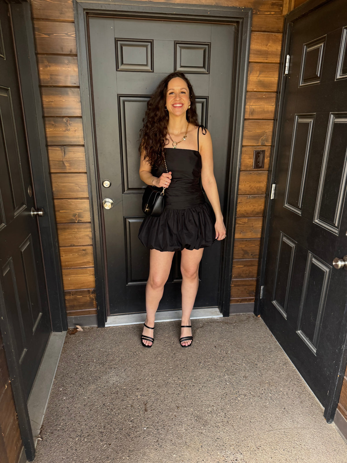 Black Tie Shoulder Bubble Hem Dress