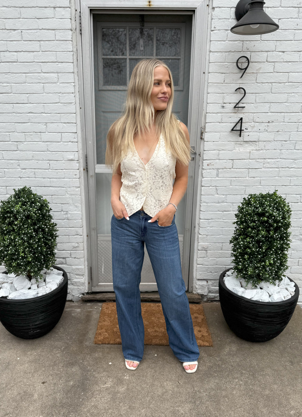 Ivory Lace Tie Back Vest