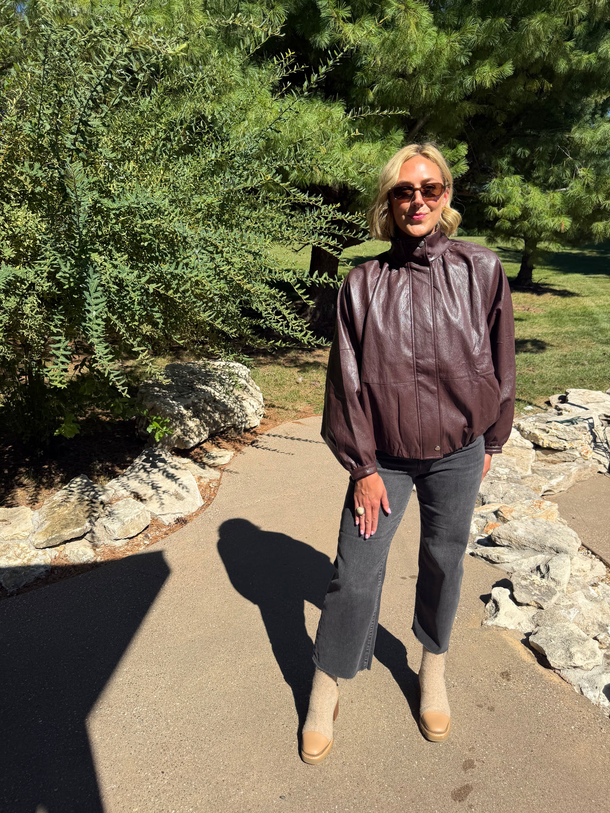 Burgundy Batwing Sleeve Funnel Neck Jacket
