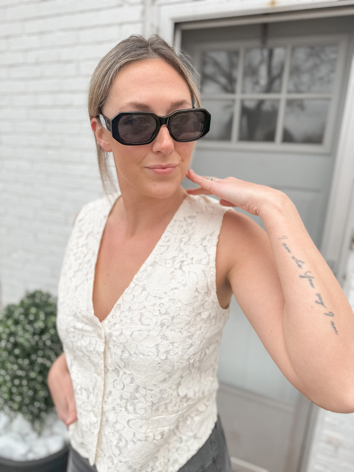 Ivory Lace Tie Back Vest