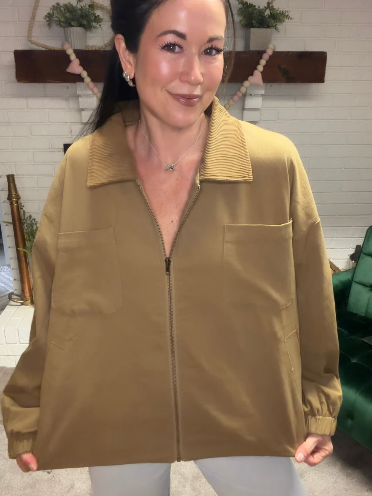 Khaki Barn with Corduroy Collar | Women's Outerwear