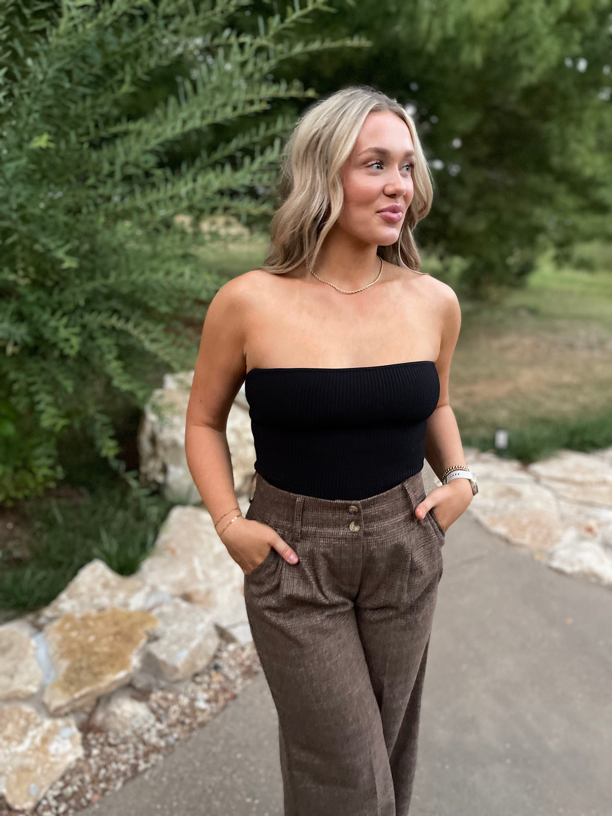 Brown Plaid High Waisted Trousers