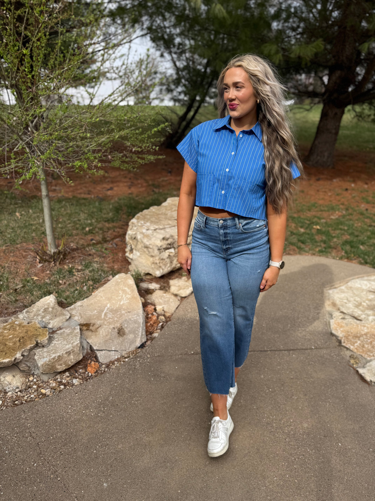 Cobalt Blue Cropped Woven Shirt