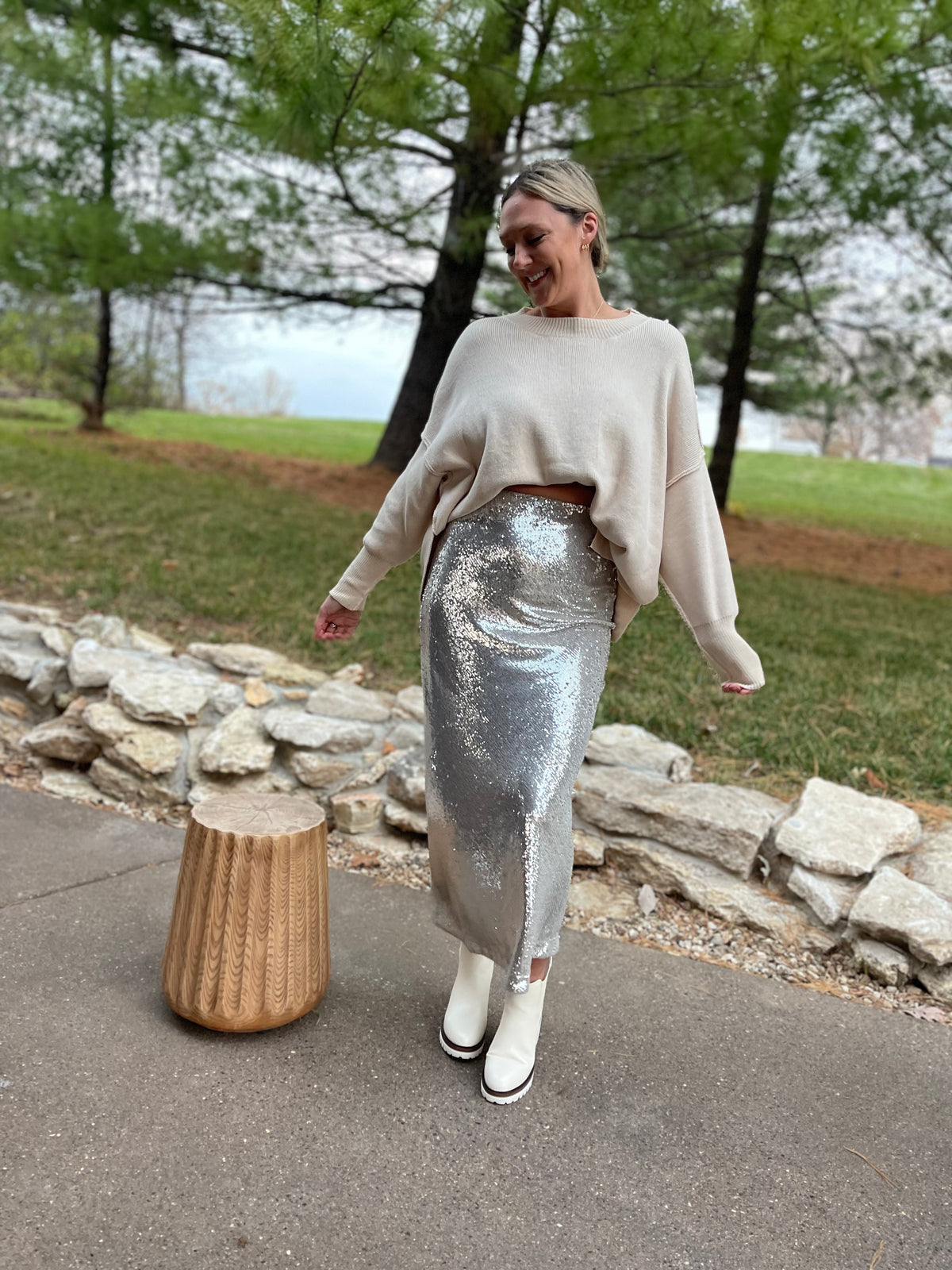 Silver Sequin Maxi Skirt