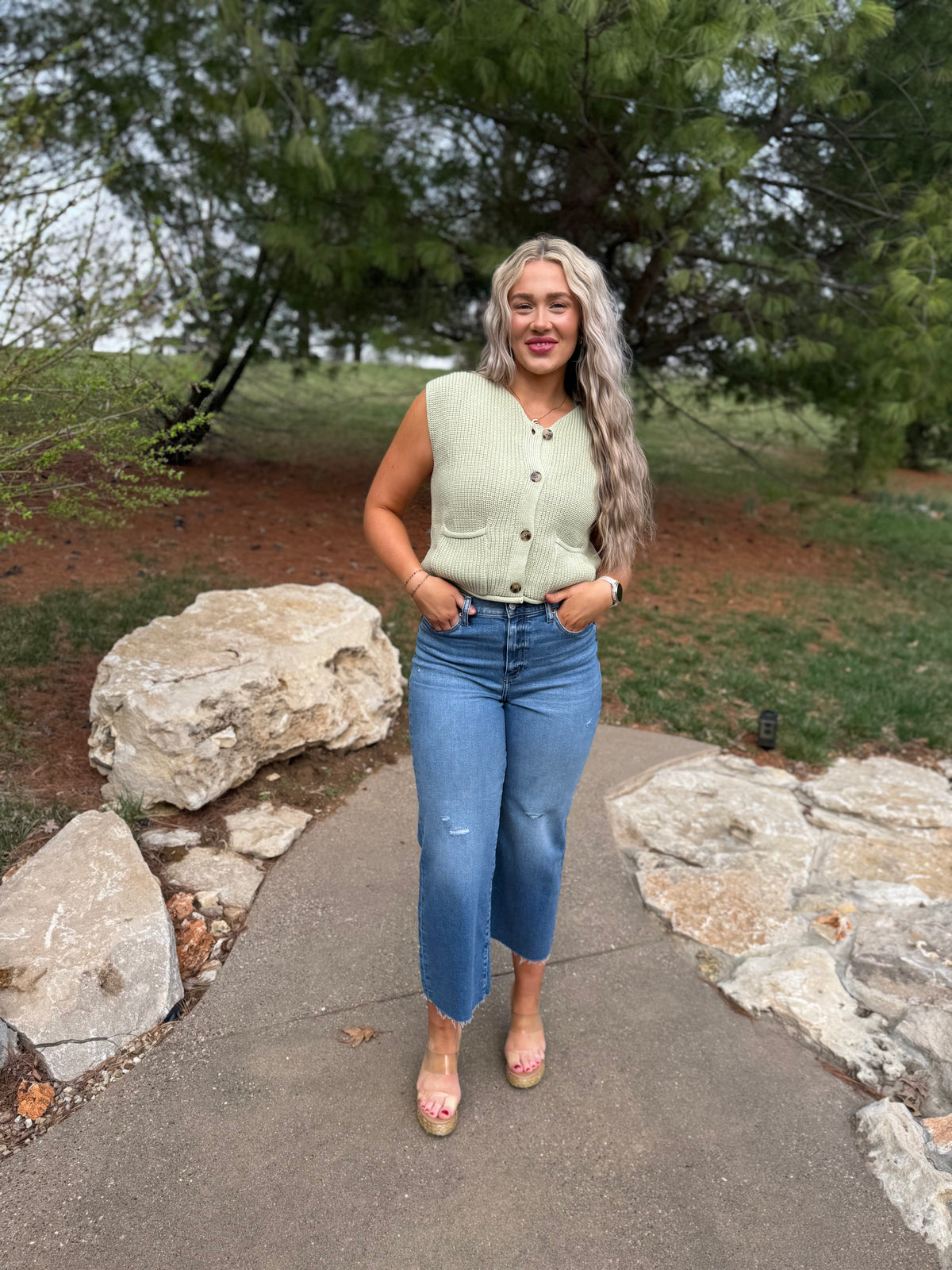 Light Green Button Front Sweater Vest