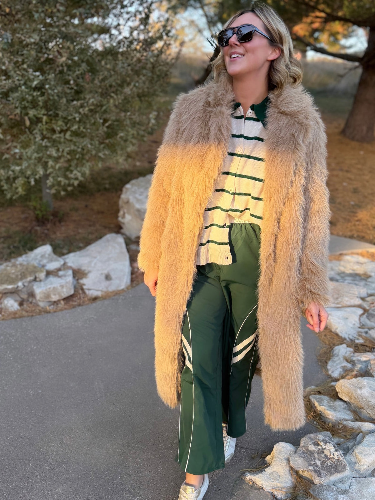 Camel Faux Fur Maxi Coat