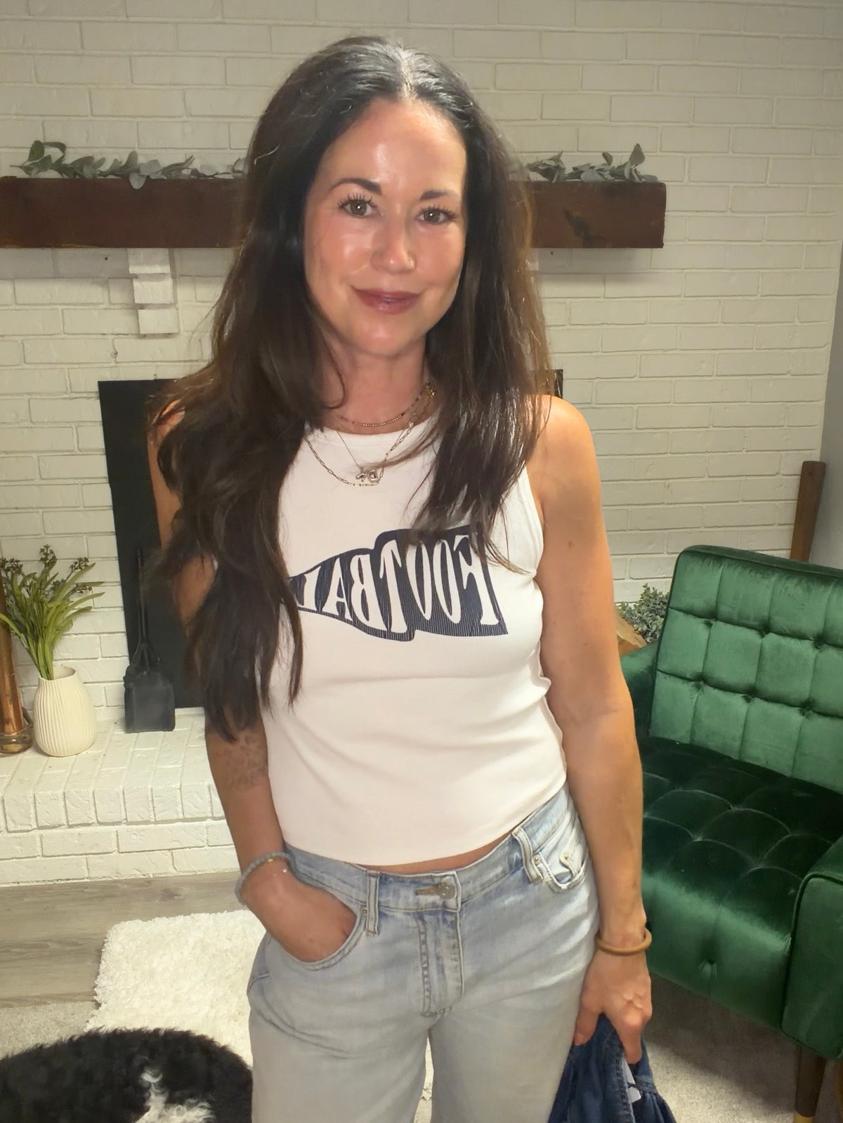 White & Navy Game Day Tank